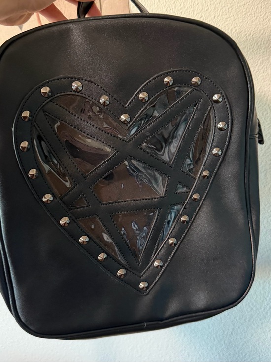Handbags - Killstar Black Faux Leather Pentagram Heart Window Studded Goth Backpack